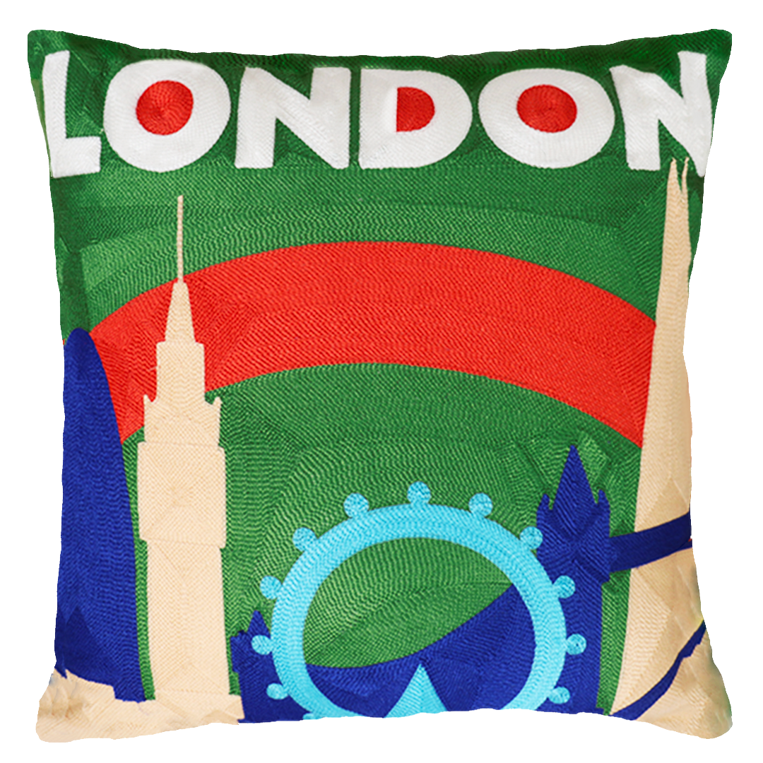 London. Contemporary needlepoint pillows. Handmade, trendy, colourful.
