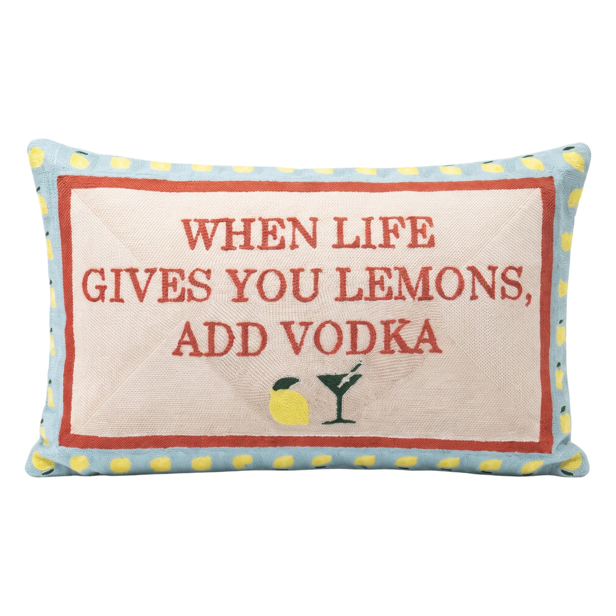 When Life Gives You Lemons, Add Vodka cocktail cushion in needlepoint