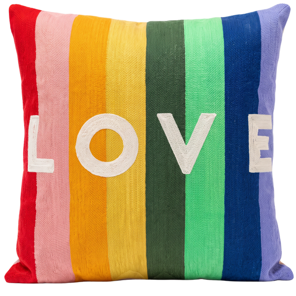 Rainbow LOVE needlepoint cushion by The Pillow Drop