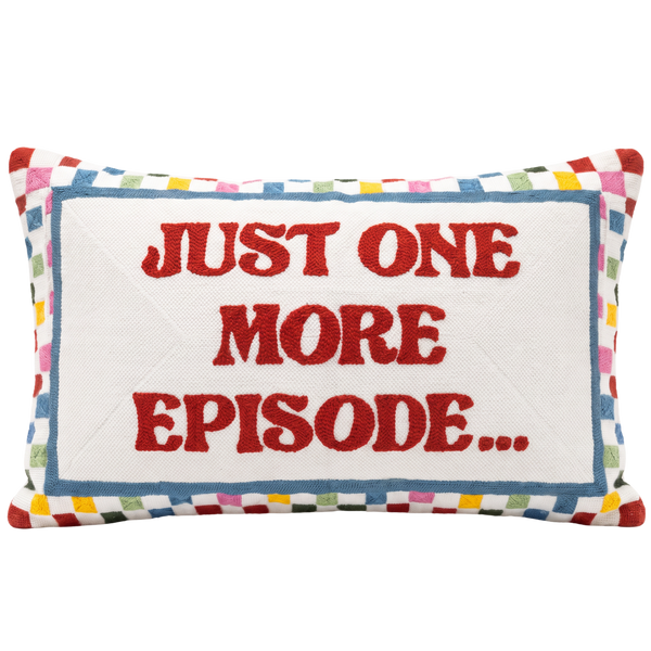 Just One More Episode needlepoint cushion by The Pillow Drop