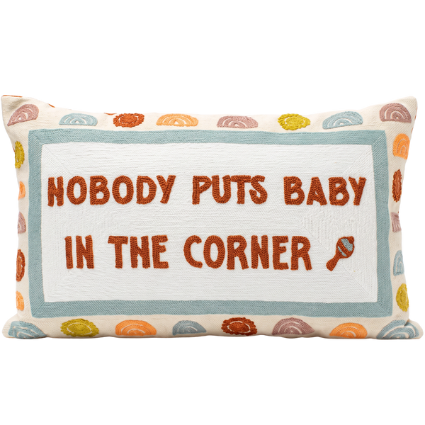 Nobody Puts Baby In The Corner needlepoint cushion by The Pillow Drop