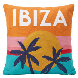 Ibiza Sunset needlepoint cushion by The Pillow Drop