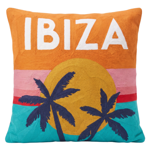 Ibiza Sunset needlepoint cushion by The Pillow Drop