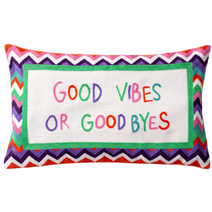 Good Vibes or Good Byes needlepoint cushion by The Pillow Drop
