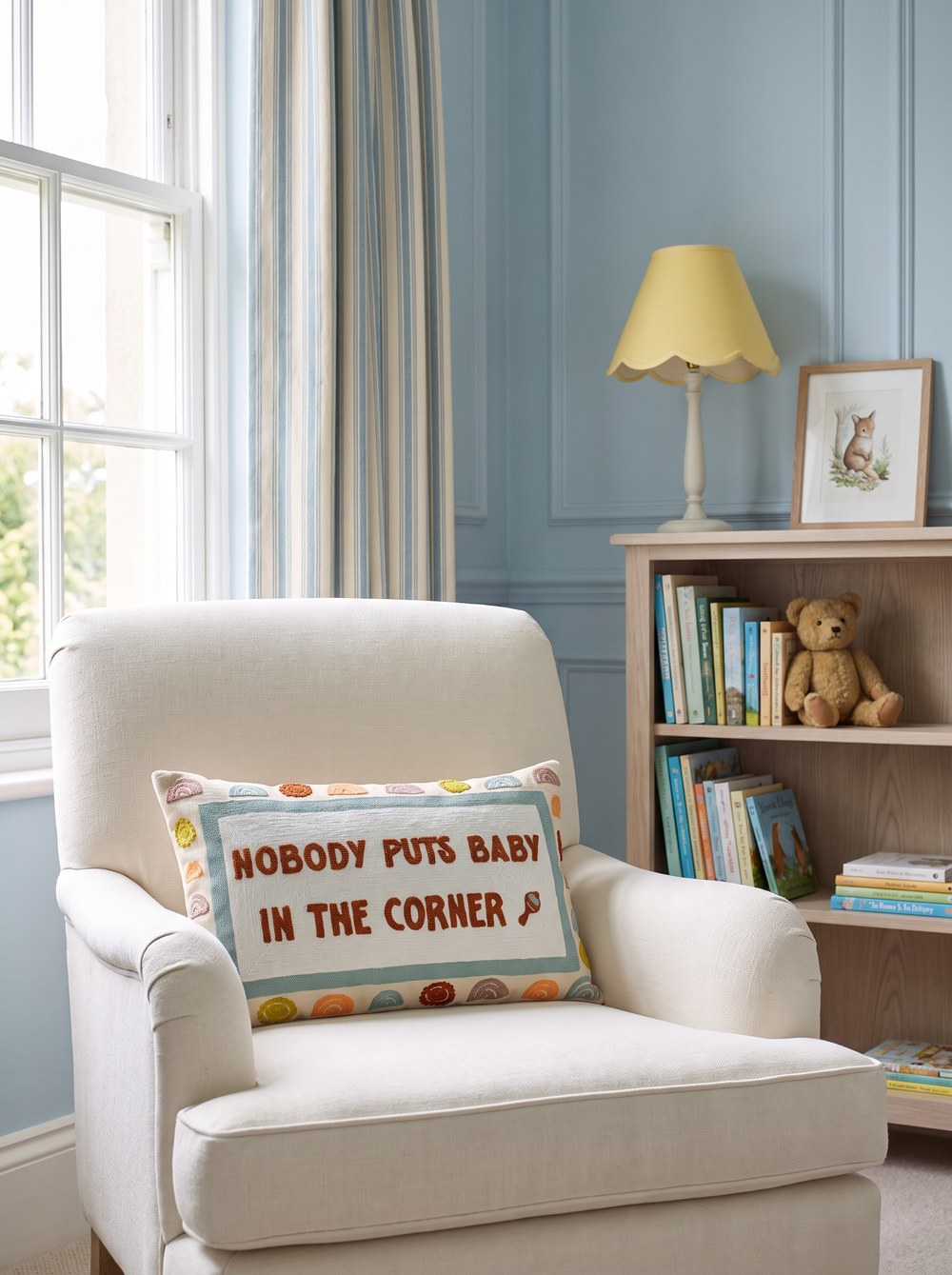 Nobody Puts Baby In The Corner needlepoint cushion by The Pillow Drop