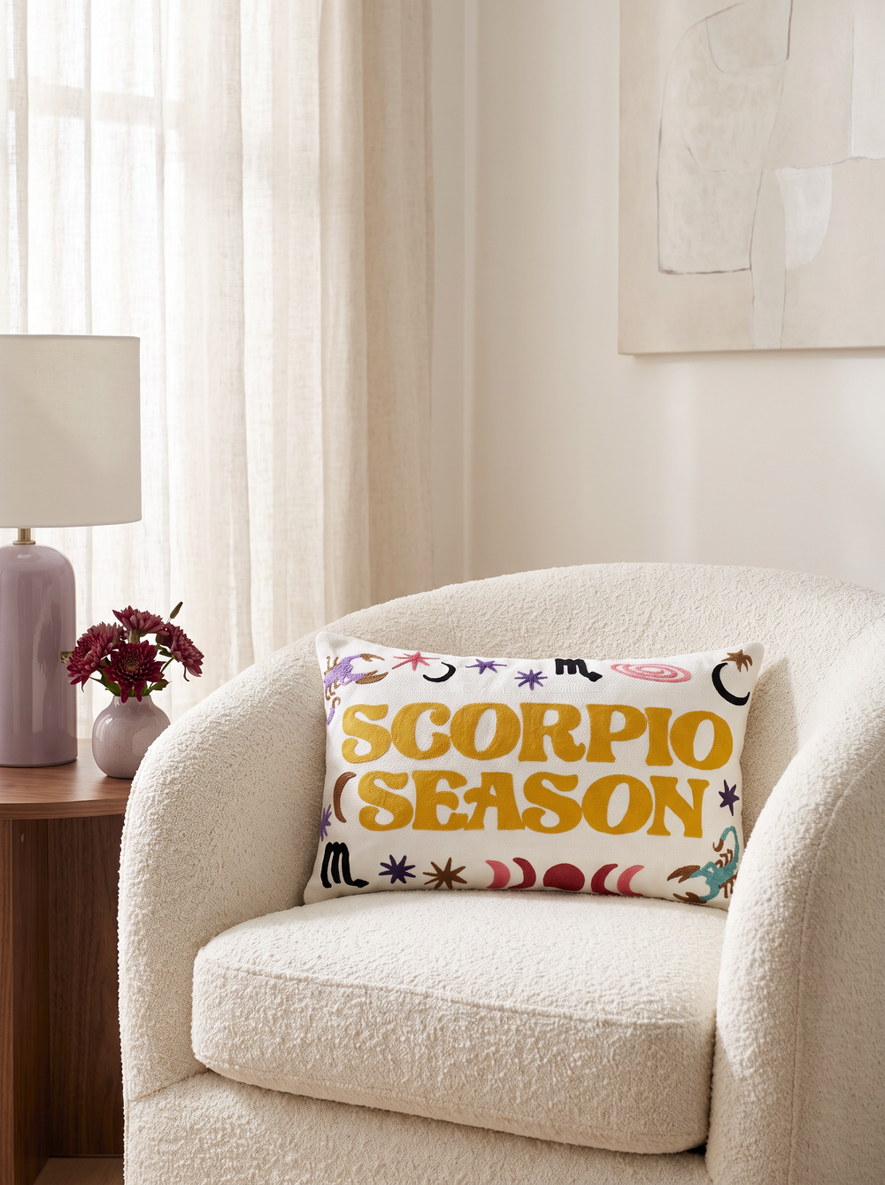 Scorpio Season zodiac needlepoint cushion by The Pillow Drop