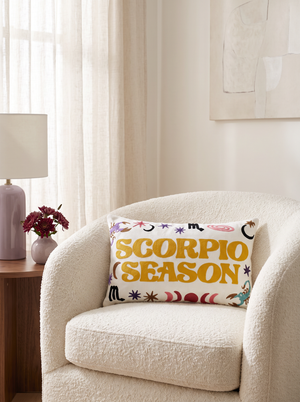 Scorpio Season zodiac needlepoint cushion, alternate view