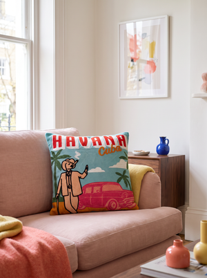 Havana Cuba needlepoint cushion, alternate view