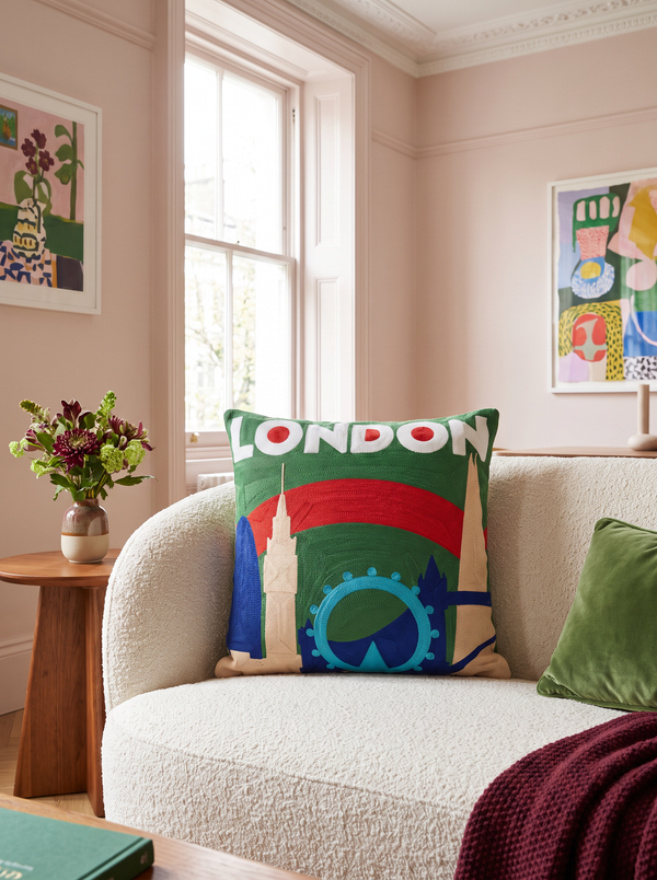London Skyline needlepoint cushion, alternate view