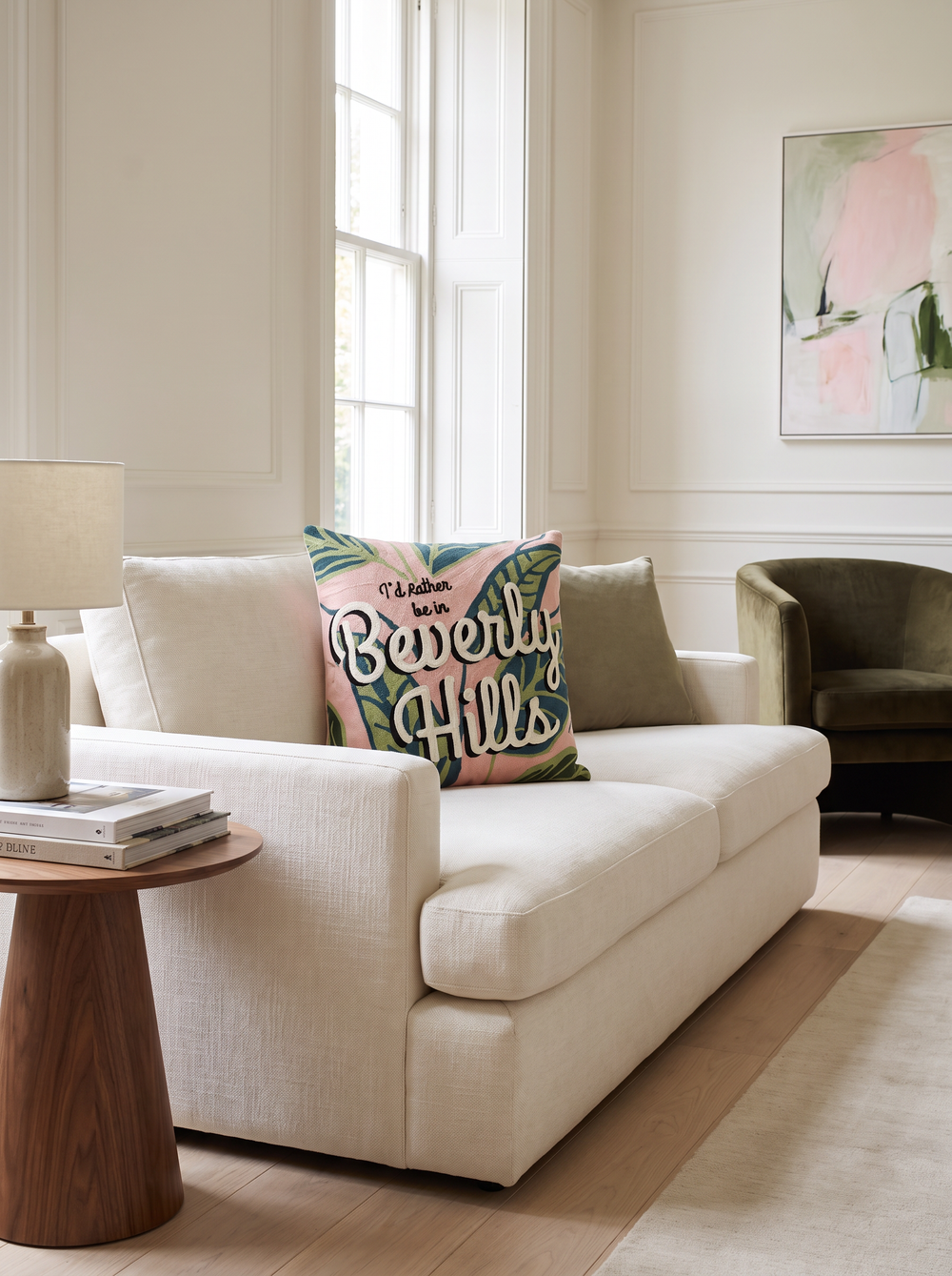 Beverly Hills Palm needlepoint cushion by The Pillow Drop