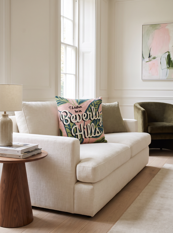 Beverly Hills Palm needlepoint cushion, alternate view