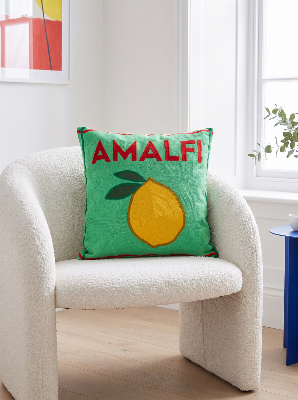 Amalfi Lemon needlepoint cushion by The Pillow Drop