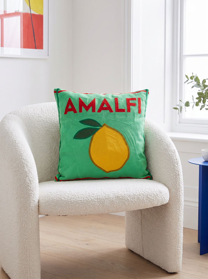 Amalfi needlepoint cushion at home