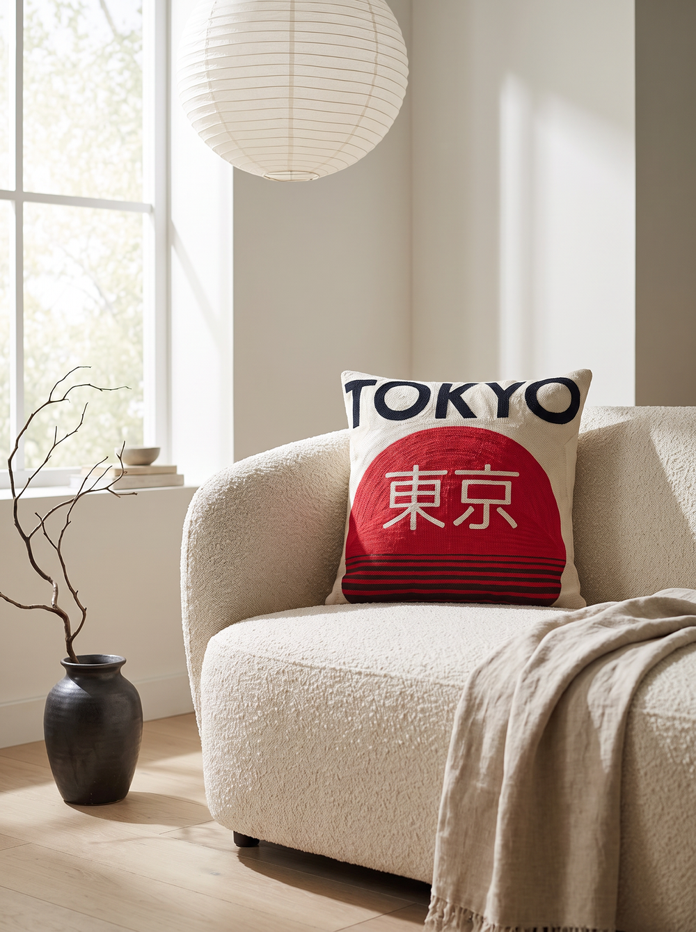 Tokyo Japanese needlepoint cushion styled at home