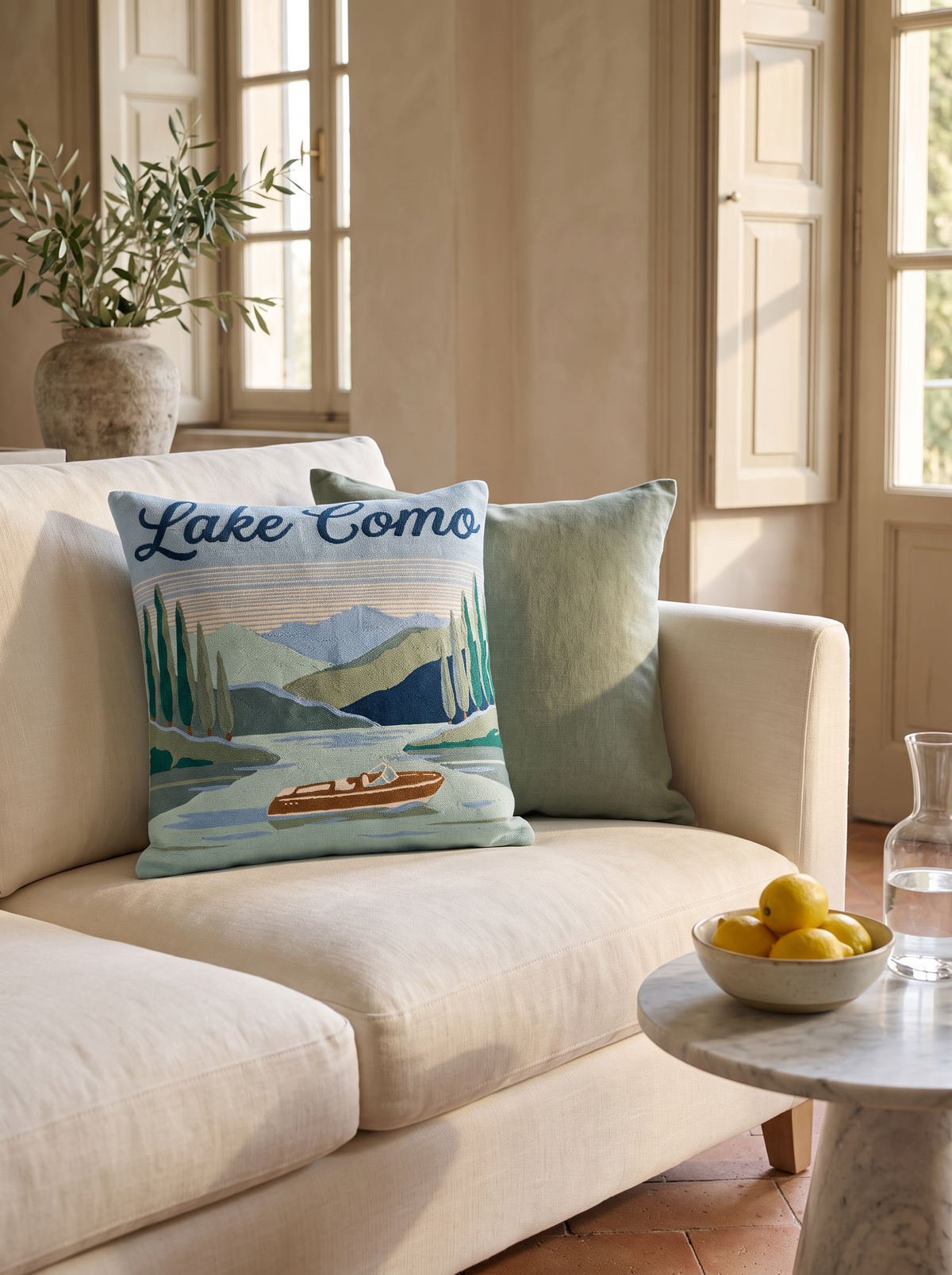 Lake Como Needlepoint Pillow