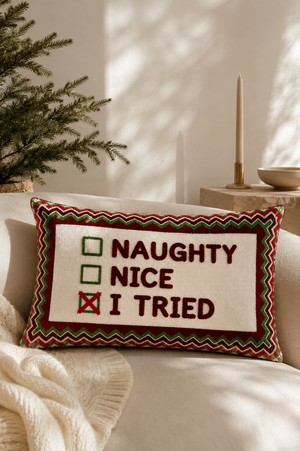 Naughty, Nice, I Think I Tried Needlepoint Pillow
