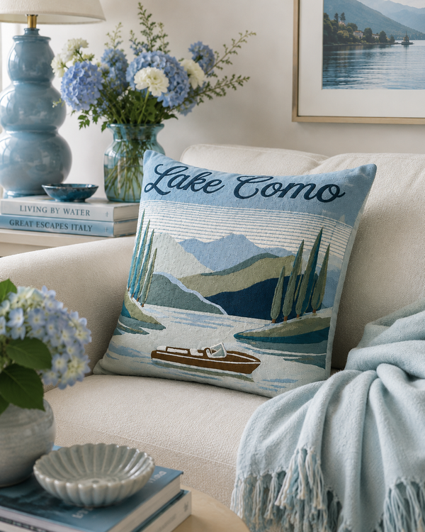 Lake Como Needlepoint Pillow