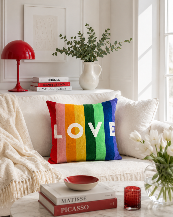 LOVE - Needlepoint Rainbow Themed Pillow