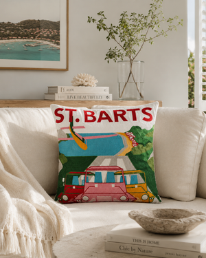 St. Barts Needlepoint Pillow – Tropical Island Design