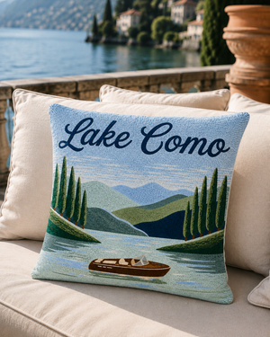 Lake Como Needlepoint Travel Inspired Pillow