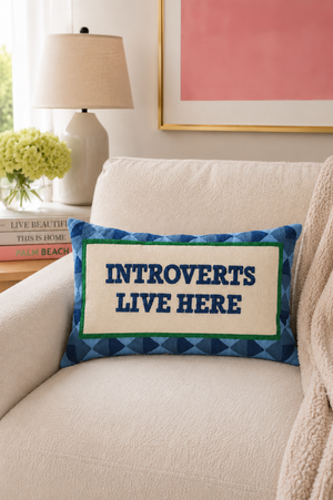 Introverts Live Here - Slogan Needlepoint Pillow
