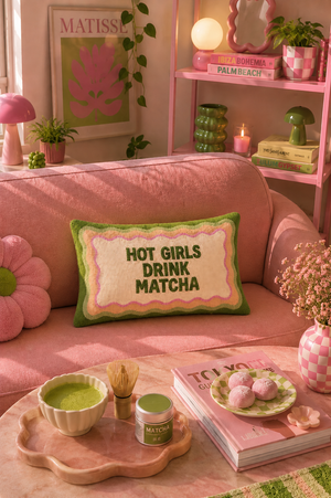 PREORDER Slogan Needlepoint Pillow - Hot Girls Drink Matcha (expected mid/late July)