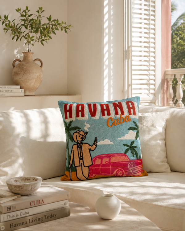 Havana Cuba Needlepoint Pillow – Retro Design