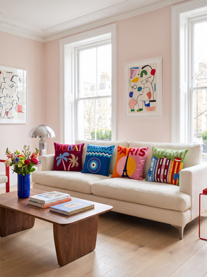 Complete City Collection: city and travel needlepoint cushions from The Pillow Drop