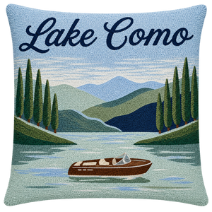 Lake Como Needlepoint Travel Inspired Pillow