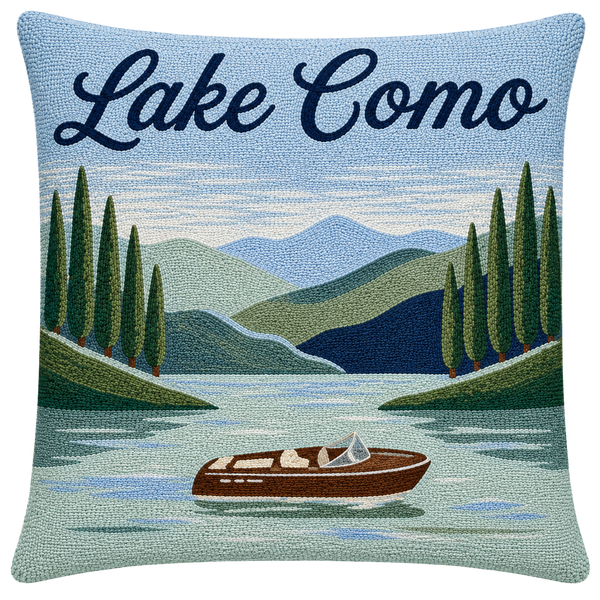 Lake Como Needlepoint Travel Inspired Pillow
