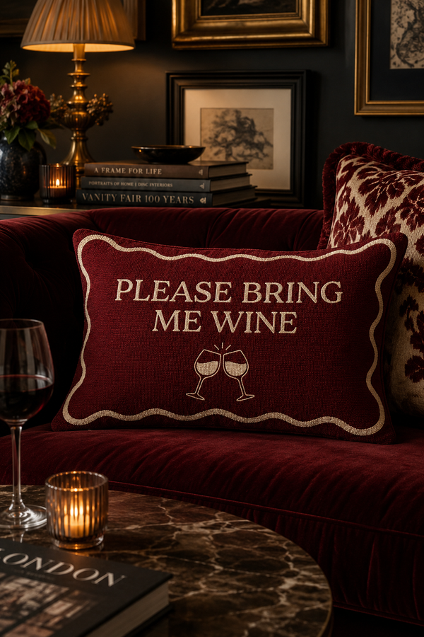 Please Bring Me Wine - Slogan Needlepoint Pillow