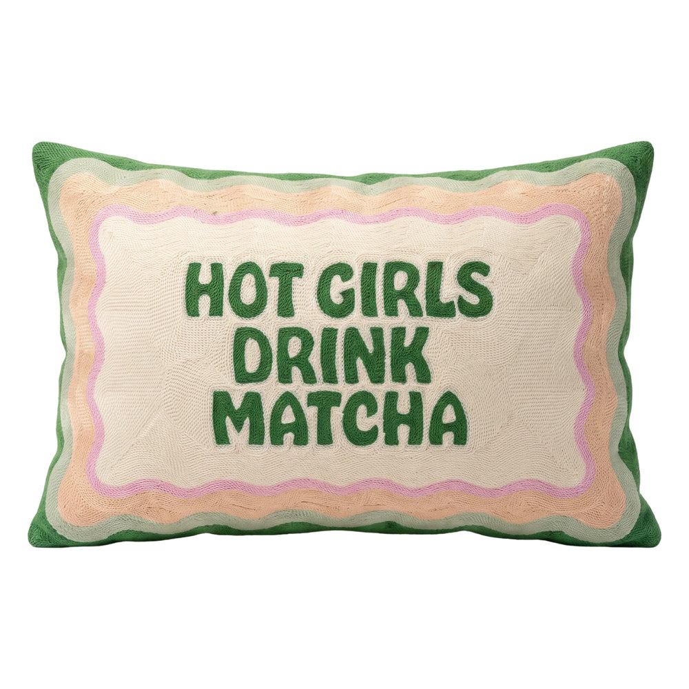 Hot Girls Drink Matcha needlepoint cushion by The Pillow Drop