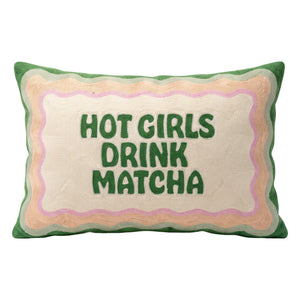 Hot Girls Drink Matcha needlepoint cushion by The Pillow Drop