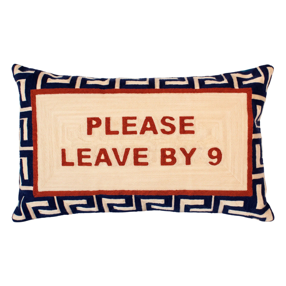 Please Leave By 9 needlepoint cushion by The Pillow Drop