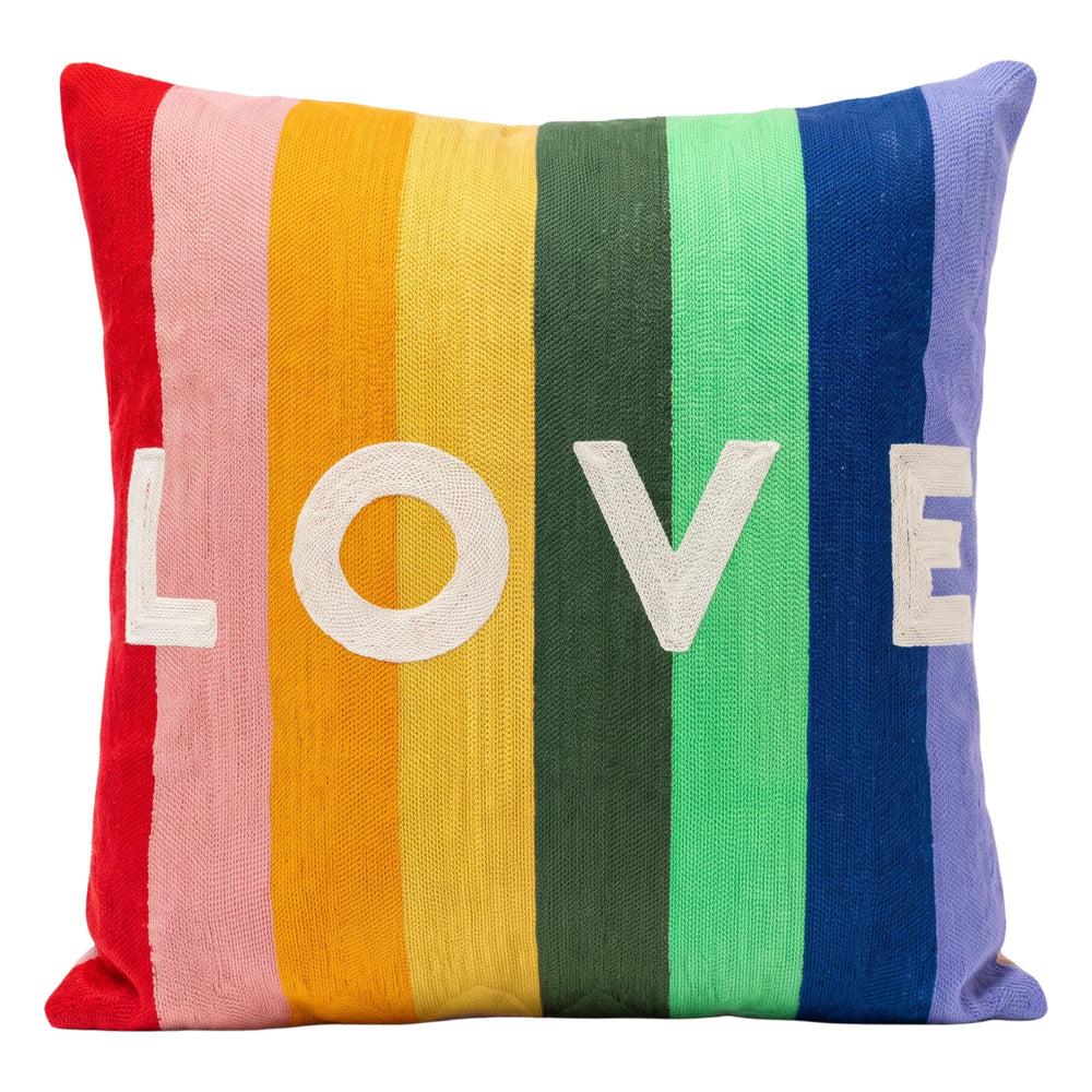 Rainbow LOVE needlepoint cushion by The Pillow Drop
