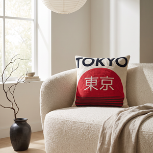 Tokyo Japanese needlepoint cushion styled at home